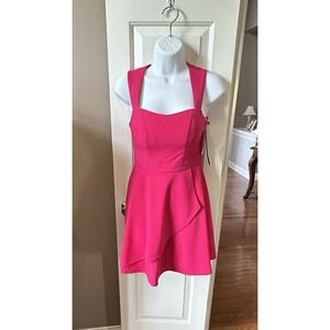 My Michelle Fuschia Square Neck Short Summer Fit &‎ Flare Dress Size 1 NWT